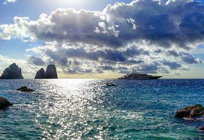 Scenic view of sea against cloudy sky