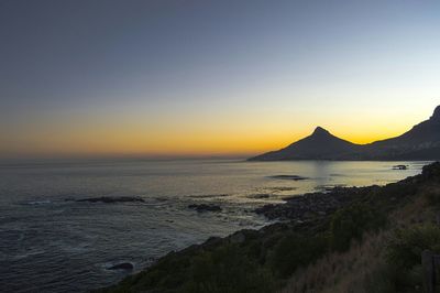 Scenic view of sea at sunset