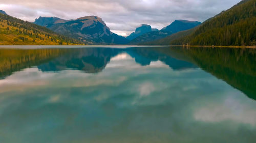 Scenic view of lake and mountains against sky ,yellowstone wyoming