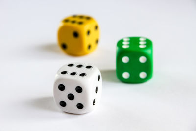 Close-up of balls on table against white background