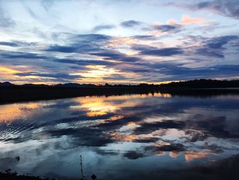 Scenic view of lake against sky during sunset