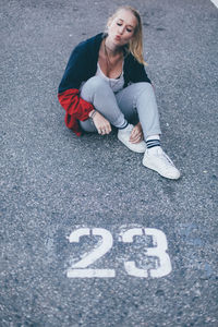 Young woman on road