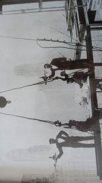 High angle view of people on street in winter