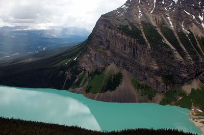 Panoramic view of lake and mountains against sky