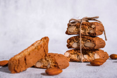 Biscotti cantuccini cookie biscuits with almonds shortbread. healthy eating food. homemade 