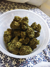 High angle view of food in plate on table