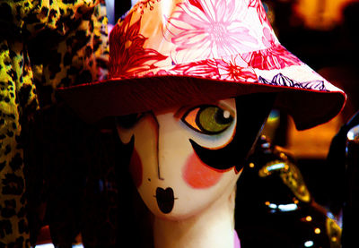 Close-up of hat on mannequin