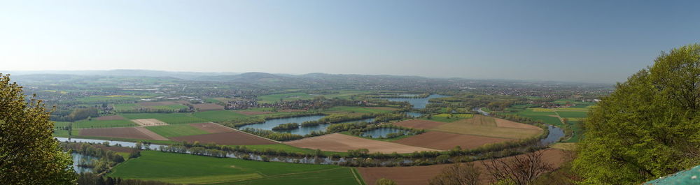 High angle view of cityscape against clear sky