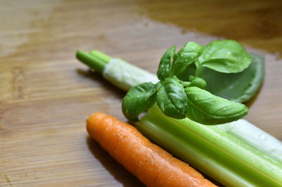 High angle view of vegetables on table