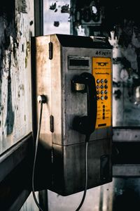 Close-up of telephone booth