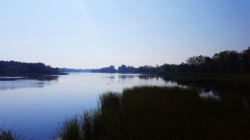 View of lake against clear sky