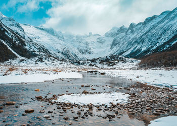 Scenic view of snowcapped mountains against sky