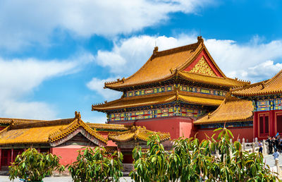 Low angle view of temple against sky