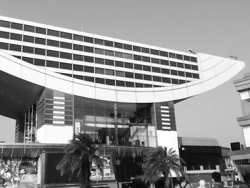 Low angle view of modern buildings against clear sky