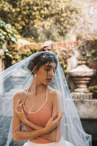 Portrait of young ballerina with veil