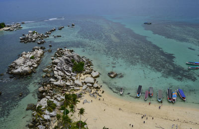 High angle view of people on beach