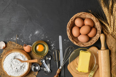 High angle view of breakfast on table