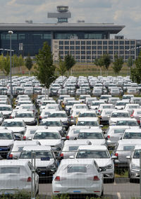 High angle view of cars in parking lot