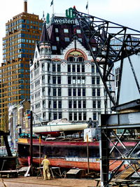 Low angle view of construction site against sky