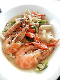 High angle view of seafood in plate