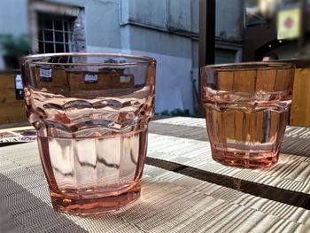 Close-up of beer glass on table