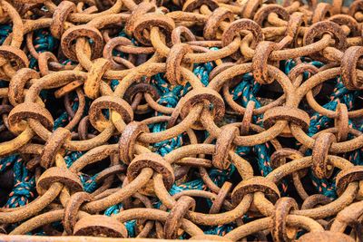 Full frame shot of rusty metallic chain