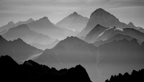 Panoramic view of silhouette mountains against sky