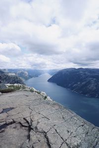 Scenic view of mountains against sky  in lysefjorden, norway