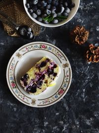 High angle view of breakfast on table