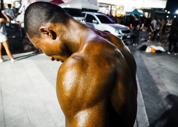 Close-up of shirtless man