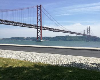 View of suspension bridge over sea