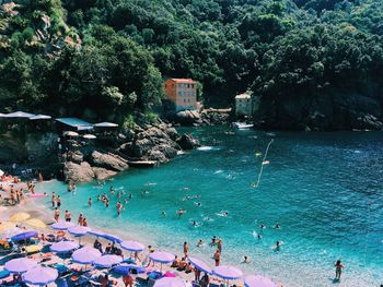 High angle view of people on beach