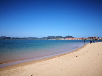 Scenic view of beach against clear blue sky