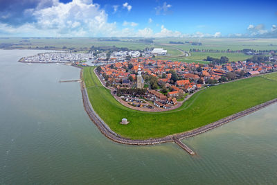 Aerial from the historical city hindeloopen in friesland the netherlands