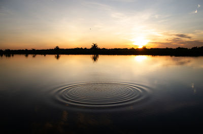 Scenic view of lake against sky during sunset