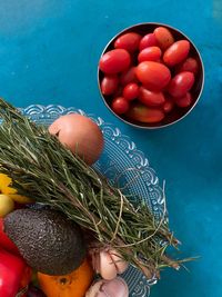 High angle view of tomatoes in bowl