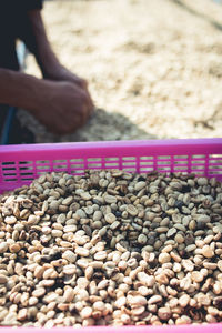 Close-up of coffee beans in basket