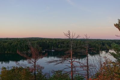 Scenic view of lake against clear sky