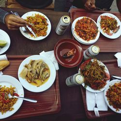 High angle view of food on table