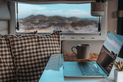 High angle view of coffee on table