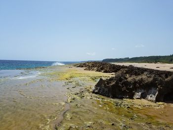 Scenic view of beach against clear sky