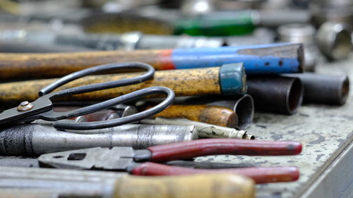 Close-up of objects on table