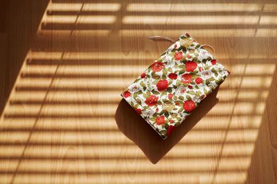 High angle view of christmas decoration on table