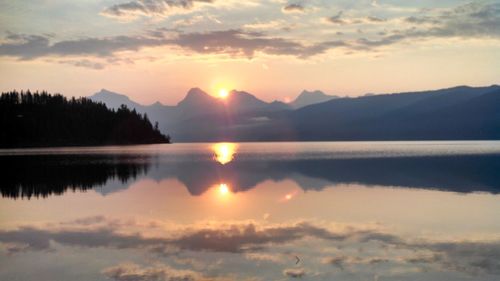 Scenic view of lake at sunset