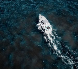 High angle view of boat in sea