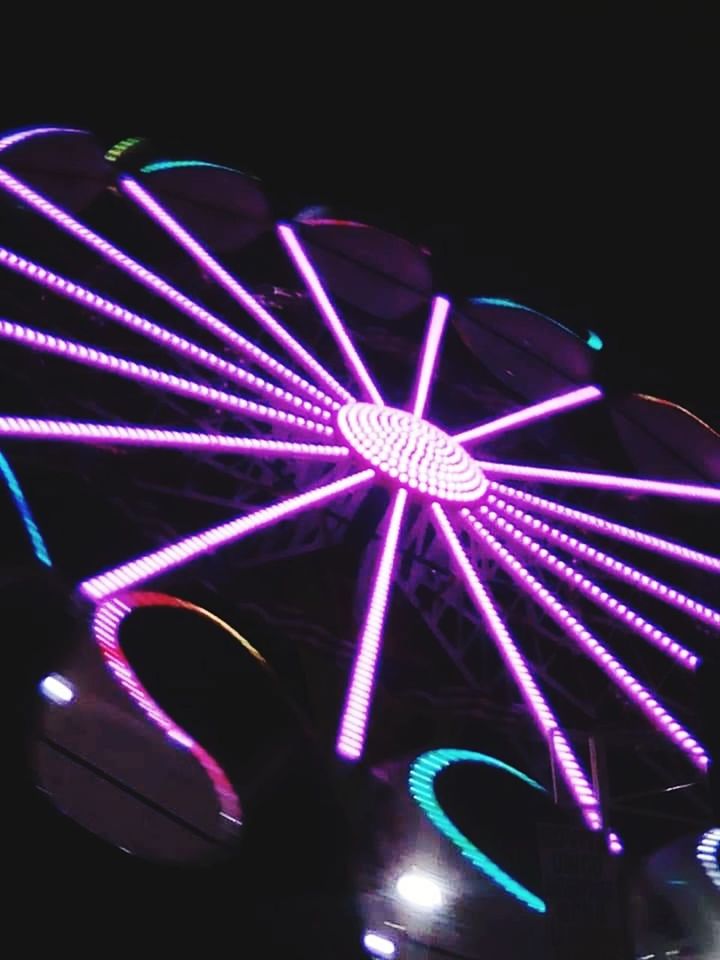 illuminated, night, arts culture and entertainment, purple, lighting equipment, multi colored, no people, amusement park, light, nightlife, event, light - natural phenomenon, celebration, glowing, long exposure, blue, neon, amusement park ride