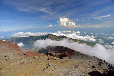 Panoramic view of volcanic landscape against sky