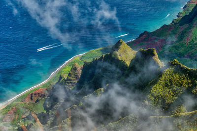 High angle view of land and sea