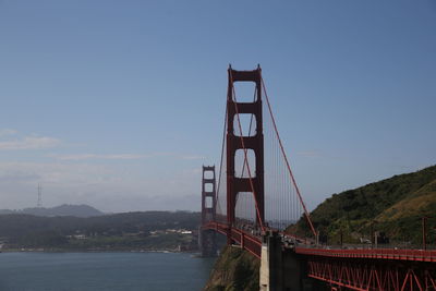 View of suspension bridge over river