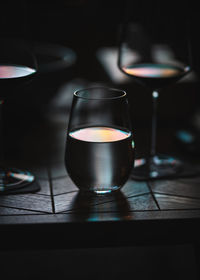 Close-up of beer glass on table